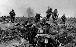 British Tommies going over the top at the Somme
